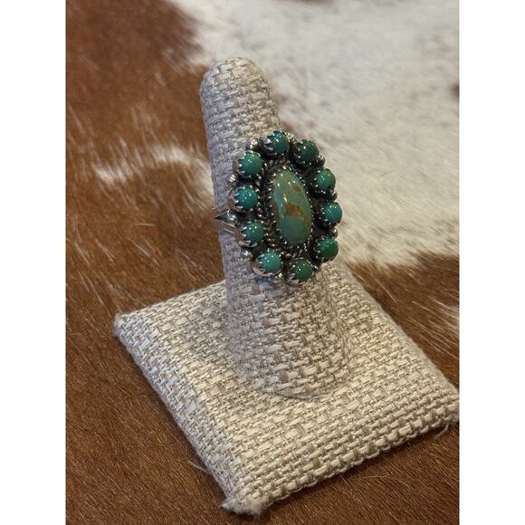 Native American 925 SW Sterling Silver & Green Turquoise Cluster Ring🌵Snake Eye - Picture 5 of 11
